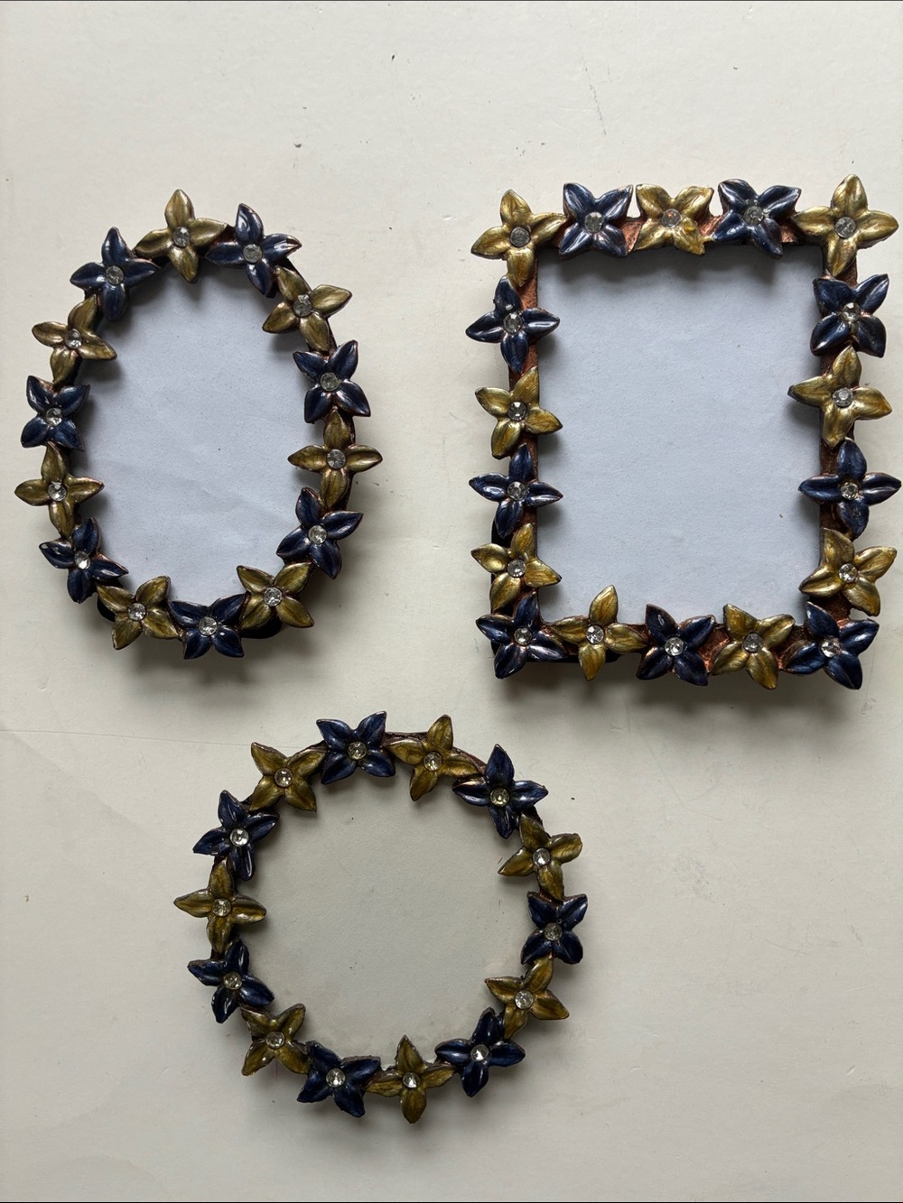 Pier 1 Imports Jeweled Enamel Floral  Rhinestone Accent Picture Frames Set of 3